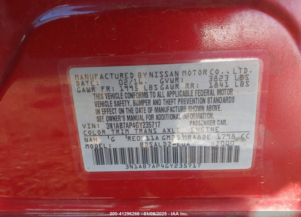 2016 NISSAN SENTRA VIN: 3N1AB7AP4GY235717