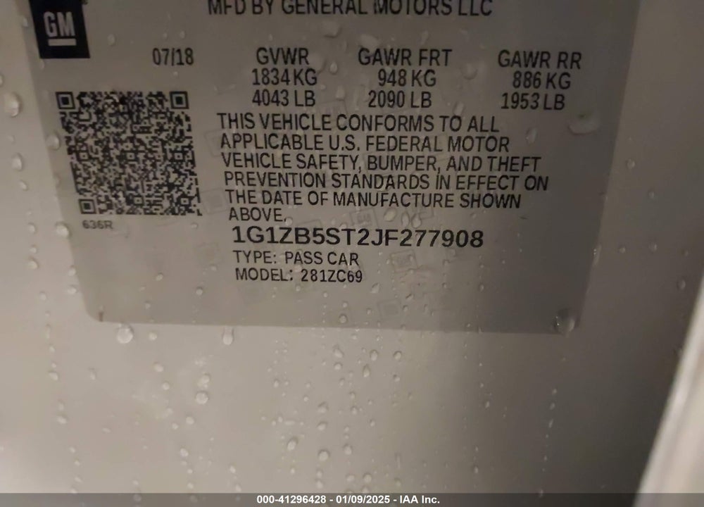 2018 CHEVROLET MALIBU VIN: 1G1ZB5ST2JF277908