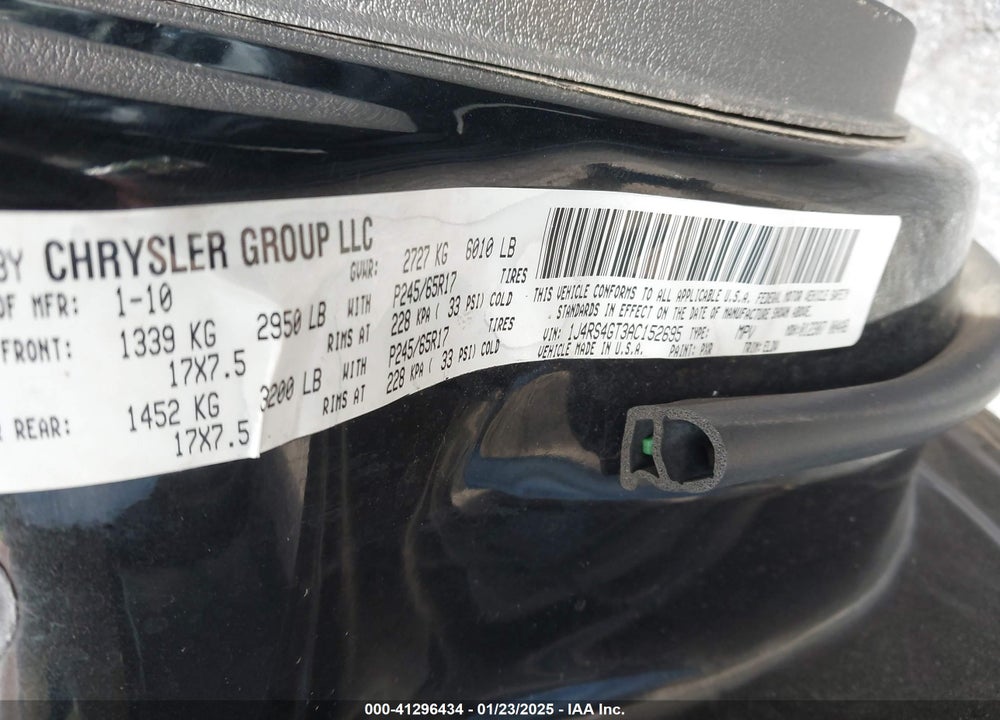 2010 JEEP GRAND CHEROKEE LAREDO VIN: 1J4RS4GT3AC152695