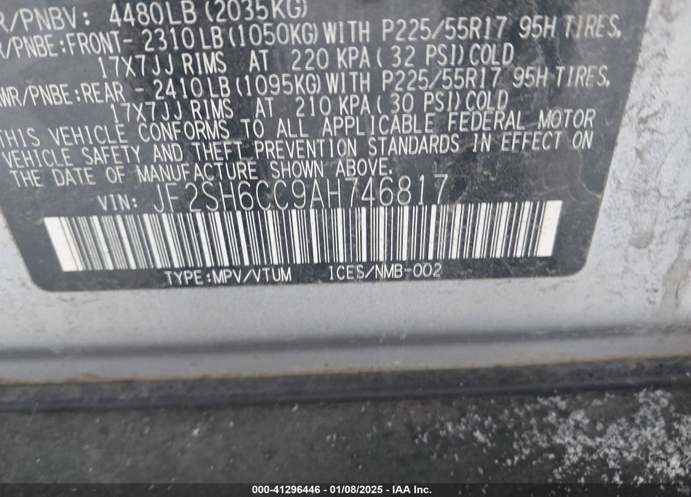 2010 SUBARU FORESTER 2.5X PREMIUM VIN: JF2SH6CC9AH746817