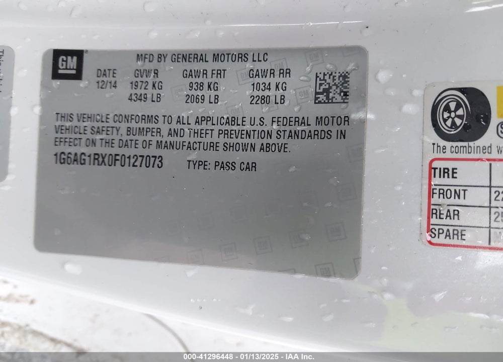 2015 CADILLAC ATS VIN: 1G6AG1RX0F0127073
