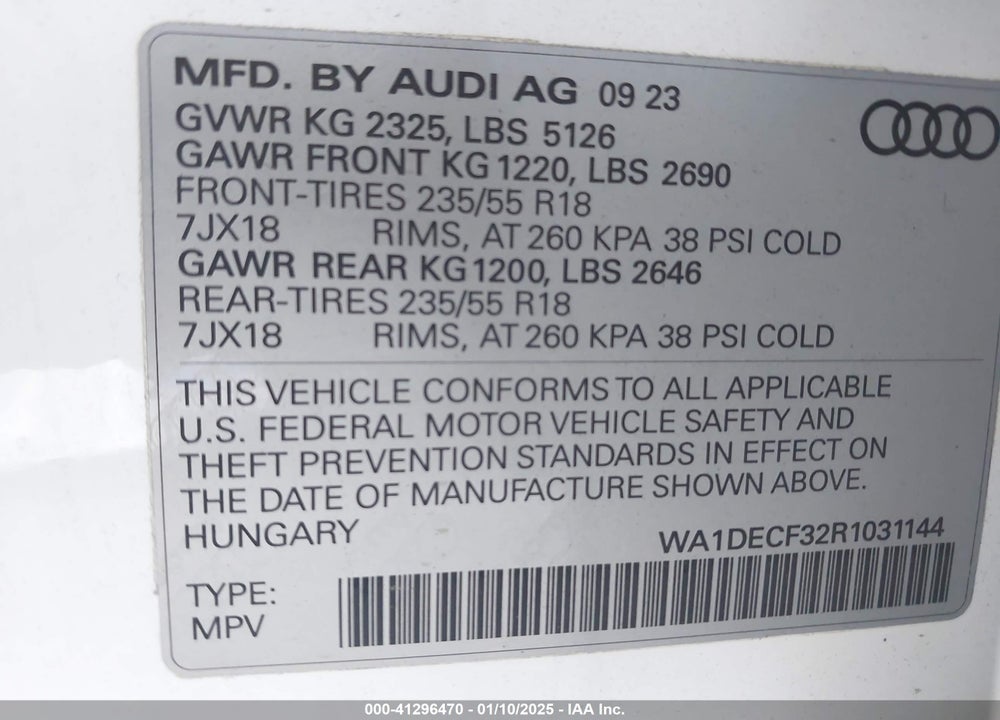 2024 AUDI Q3 VIN: WA1DECF32R1031144