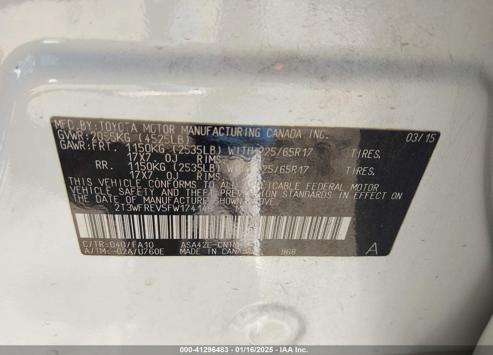 2015 TOYOTA RAV4 XLE VIN: 2T3WFREV5FW174149