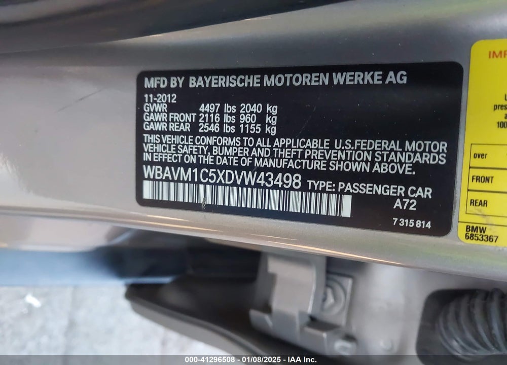 2013 BMW X1 SDRIVE28I VIN: WBAVM1C5XDVW43498