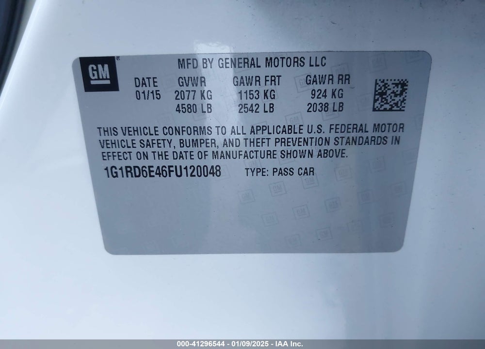 2015 CHEVROLET VOLT VIN: 1G1RD6E46FU120048