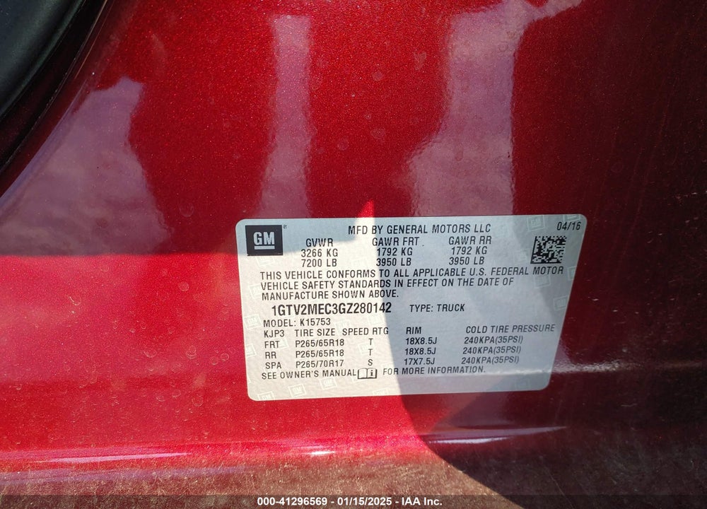 2016 GMC SIERRA 1500 SLE VIN: 1GTV2MEC3GZ280142