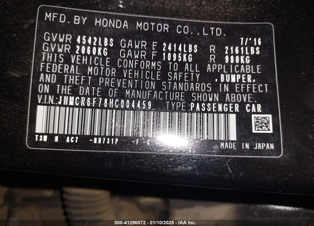 2017 HONDA ACCORD VIN: JHMCR6F78HC004459