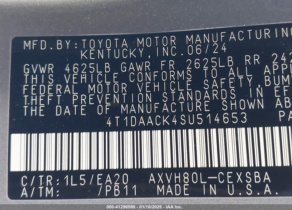 2025 TOYOTA CAMRY VIN: 4T1DAACK4SU514653