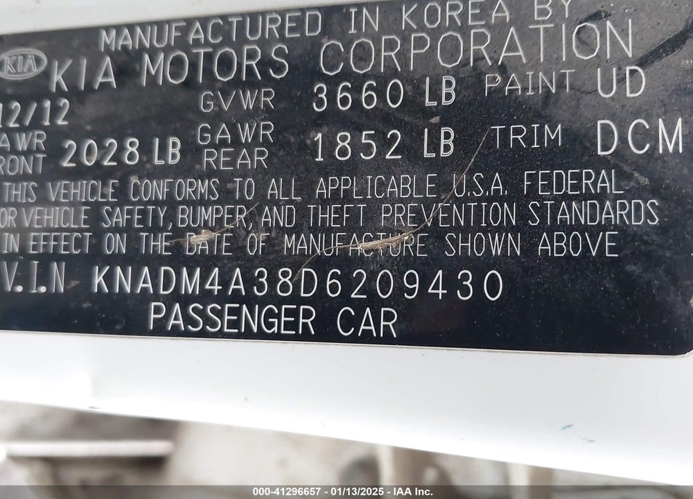 2013 KIA RIO VIN: KNADM4A38D6209430