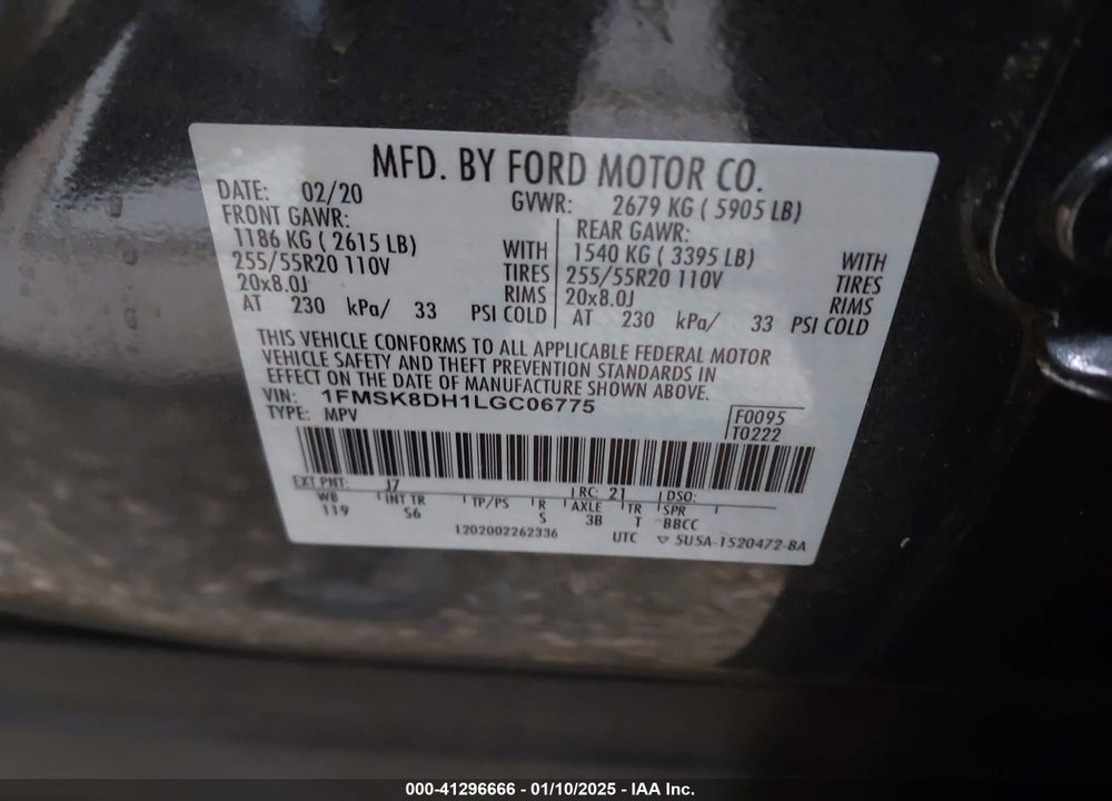2020 FORD EXPLORER XLT VIN: 1FMSK8DH1LGC06775