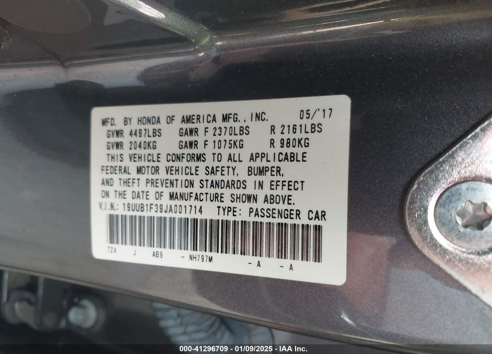 2018 ACURA TLX VIN: 19UUB1F39JA001714