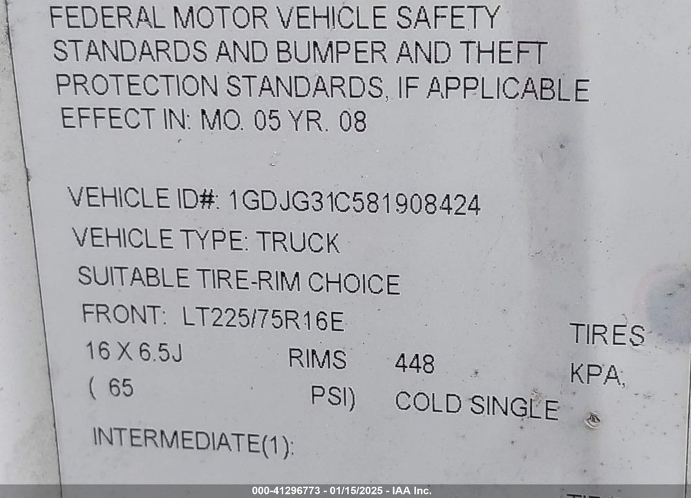 2008 GMC SAVANA G3500 VIN: 1GDJG31C581908424
