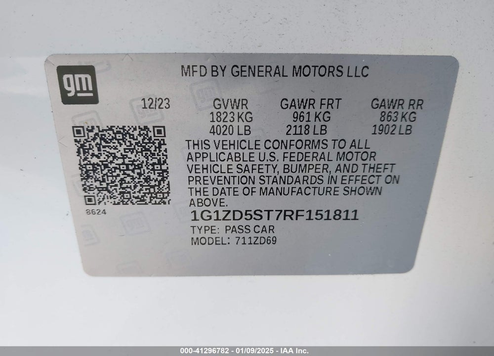 2024 CHEVROLET MALIBU FWD 1LT VIN: 1G1ZD5ST7RF151811