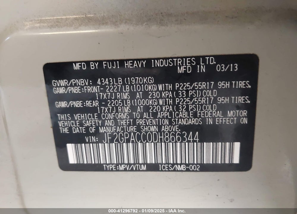 2013 SUBARU XV CROSSTREK 2.0I PREMIUM VIN: JF2GPACC0DH866344