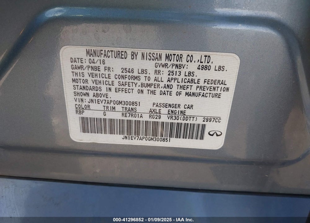 2016 INFINITI Q50 VIN: JN1EV7AP0GM300851