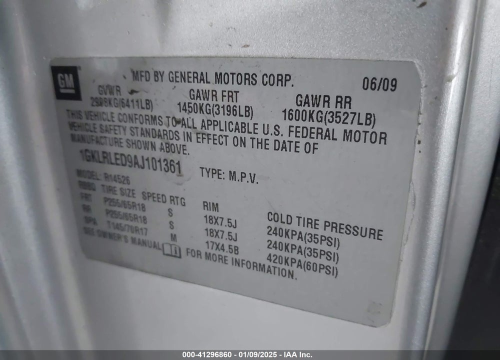 2010 GMC ACADIA SLE VIN: 1GKLRLED9AJ101361