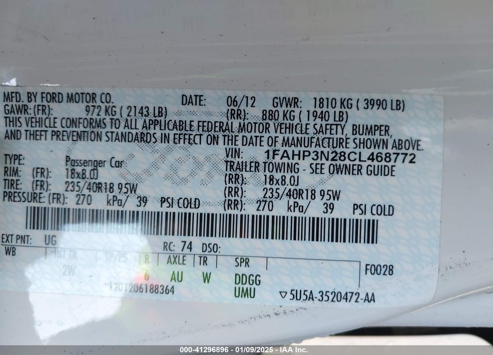 2012 FORD FOCUS TITANIUM VIN: 1FAHP3N28CL468772