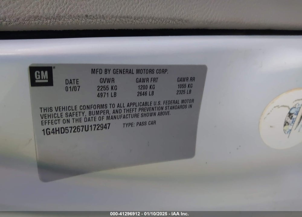 2007 BUICK LUCERNE VIN: 1G4HD57267U172947
