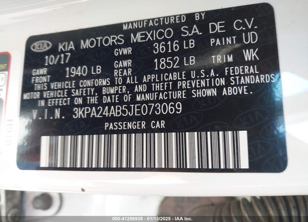 2018 KIA RIO LX VIN: 3KPA24AB5JE073069