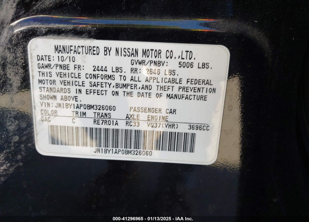 2011 INFINITI M37 VIN: JN1BY1AP0BM326060