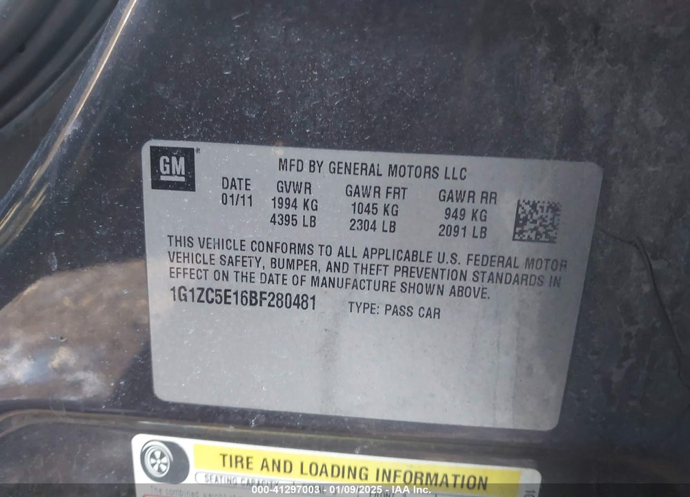 2011 CHEVROLET MALIBU 1LT VIN: 1G1ZC5E16BF280481