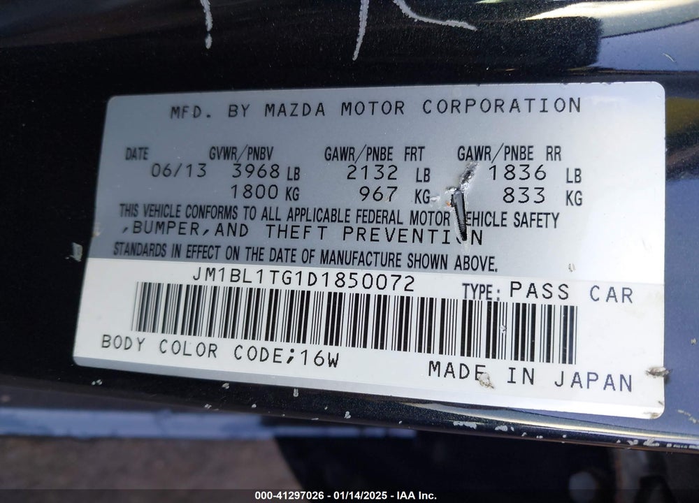 2013 MAZDA 3 I SV VIN: JM1BL1TG1D1850072