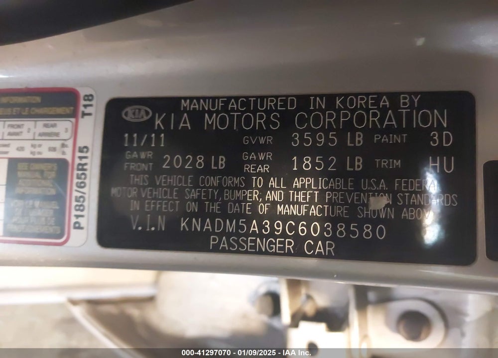 2012 KIA RIO5 VIN: KNADM5A39C6038580