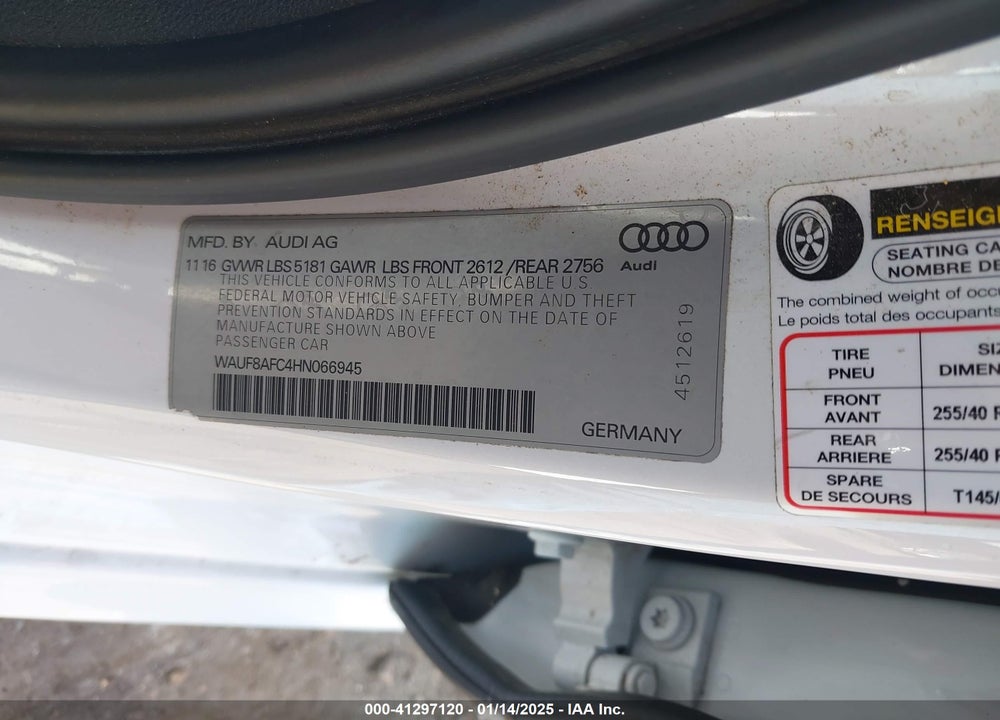 2017 AUDI A6 VIN: WAUF8AFC4HN066945