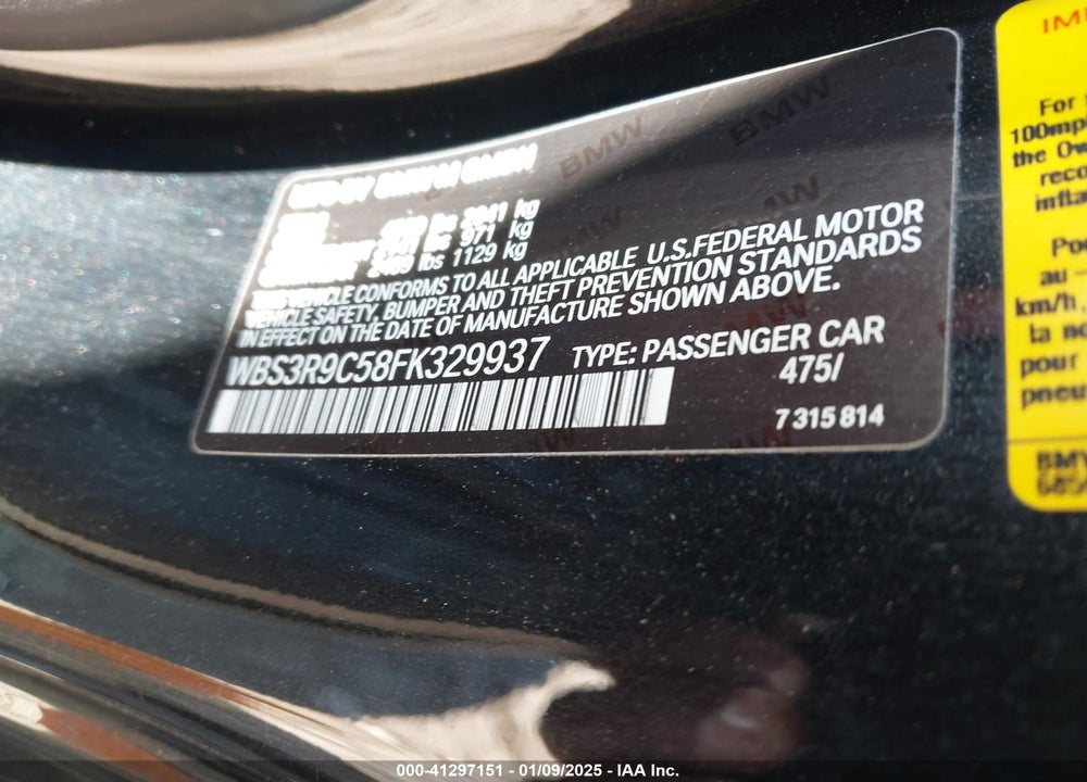 2015 BMW M4 VIN: WBS3R9C58FK329937