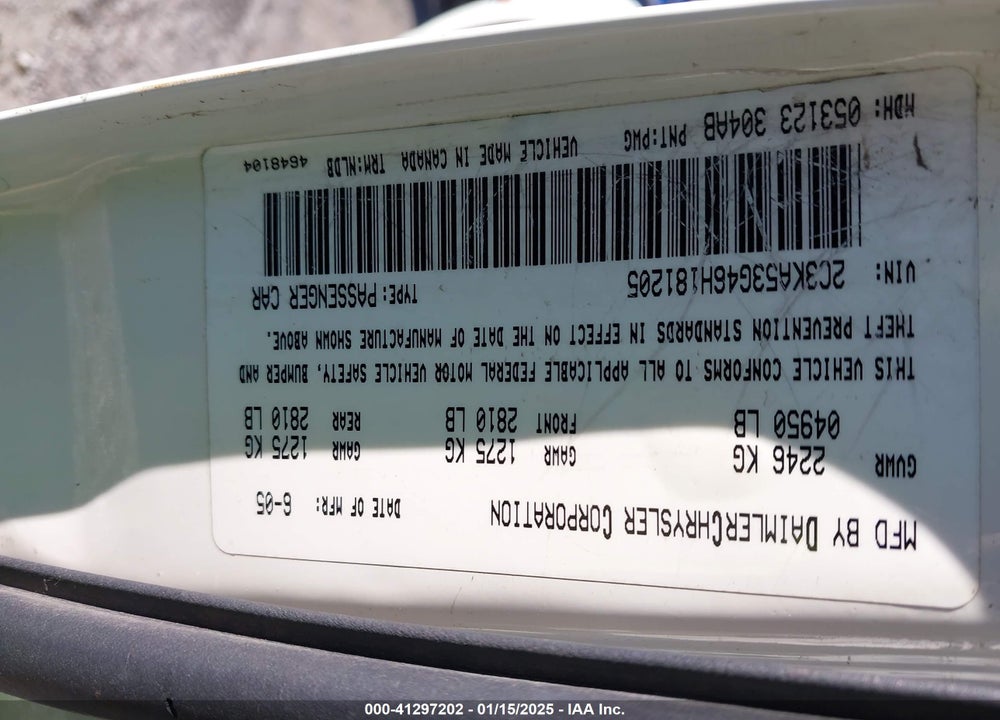 2006 CHRYSLER 300 VIN: 2C3KA53G46H181205