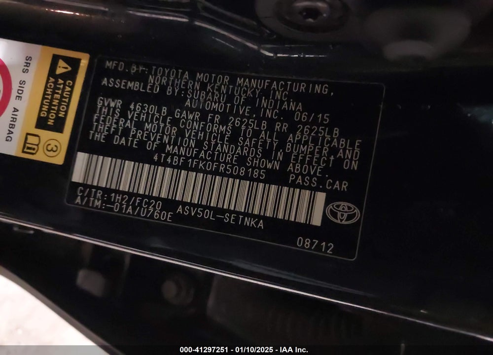 2015 TOYOTA CAMRY VIN: 4T4BF1FK0FR508185