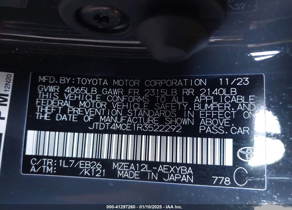 2024 TOYOTA COROLLA VIN: JTDT4MCE1R3522292