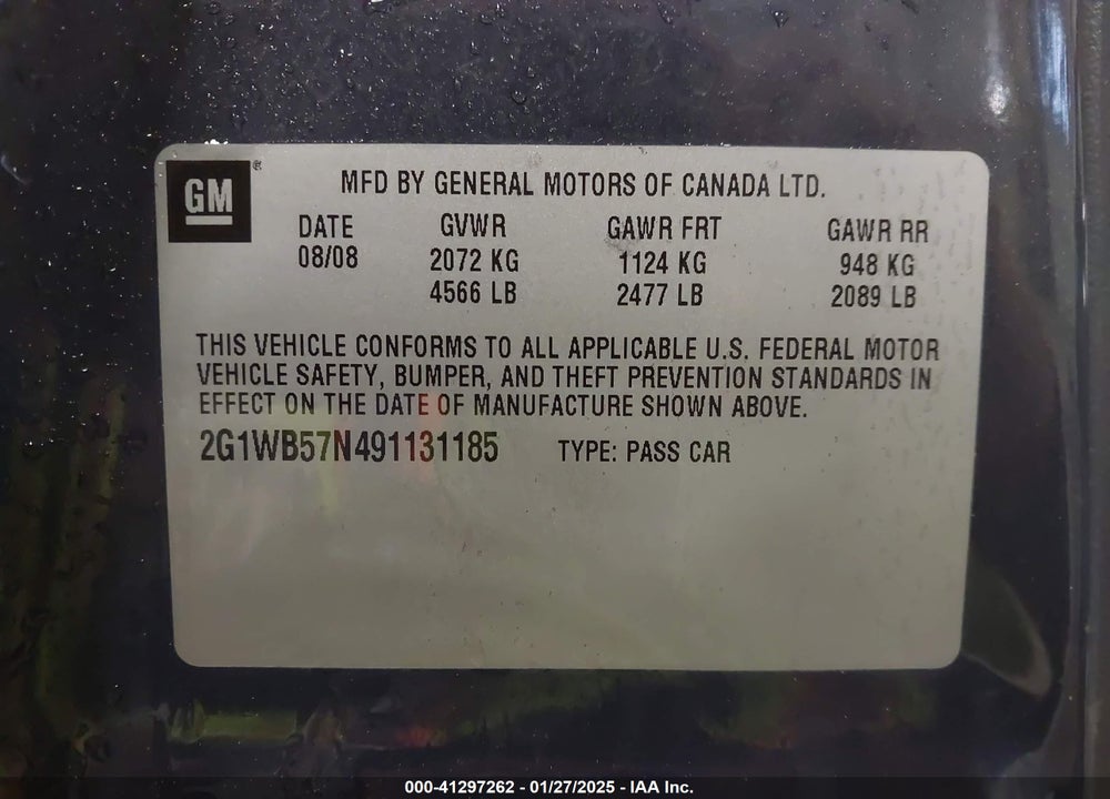2009 CHEVROLET IMPALA LS VIN: 2G1WB57N491131185