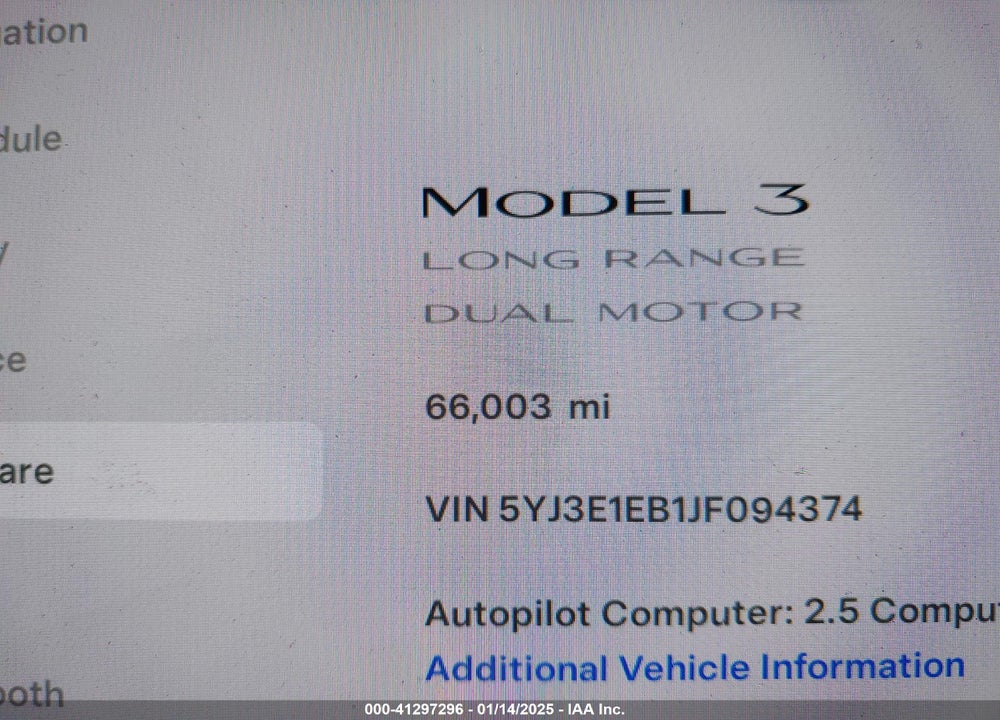 2018 TESLA MODEL 3 LONG RANGE/PERFORMANCE VIN: 5YJ3E1EB1JF094374