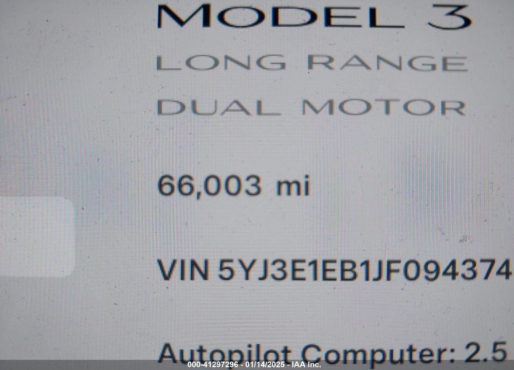 2018 TESLA MODEL 3 LONG RANGE/PERFORMANCE VIN: 5YJ3E1EB1JF094374