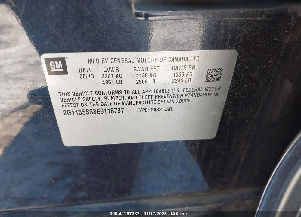 2014 CHEVROLET IMPALA VIN: 2G1155S33E9118737