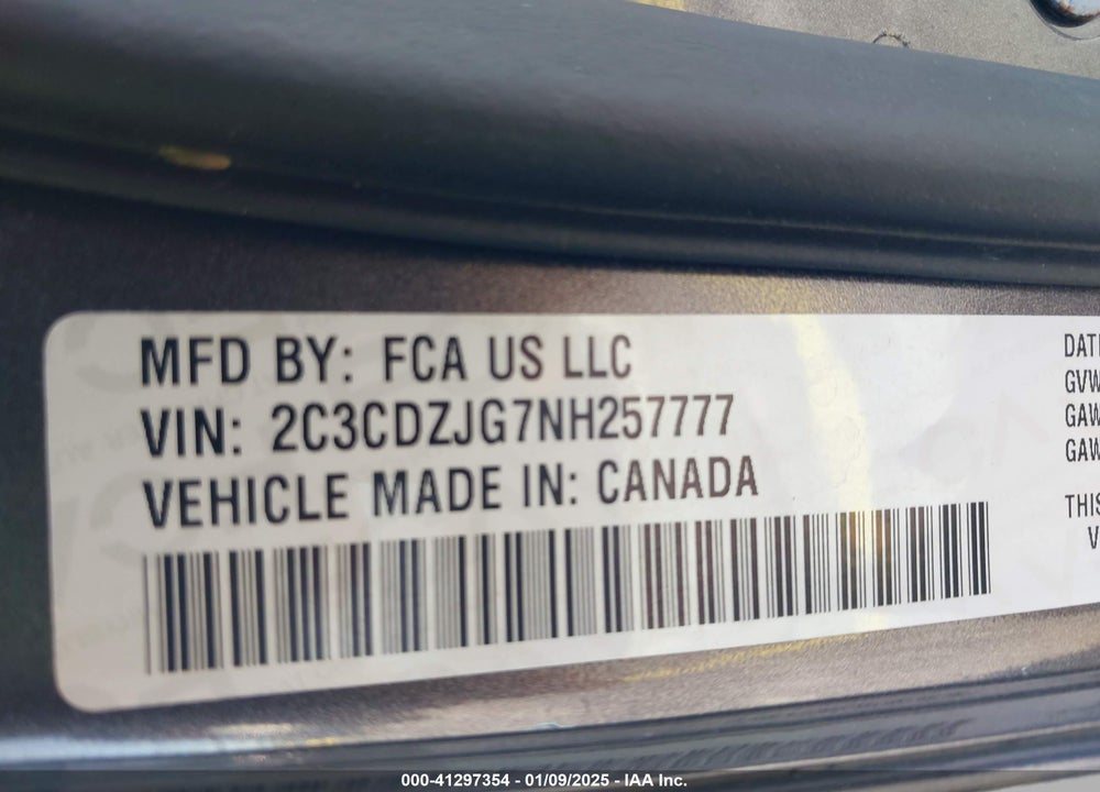 2022 DODGE CHALLENGER GT VIN: 2C3CDZJG7NH257777