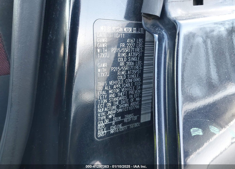 2012 NISSAN JUKE SV VIN: JN8AF5MV1CT107796