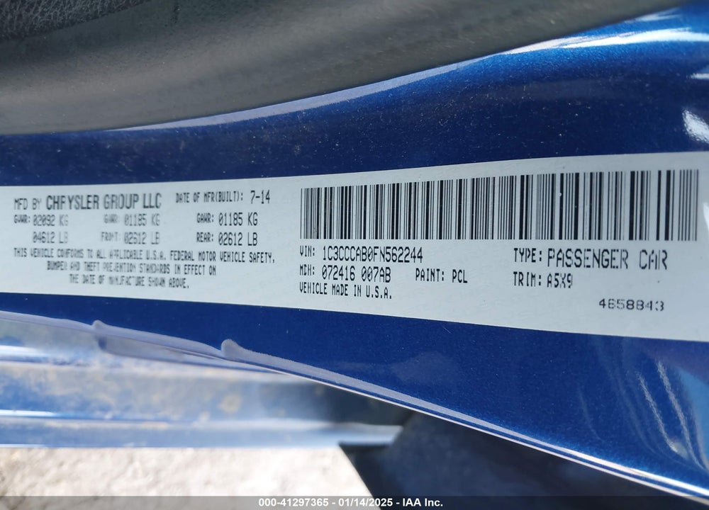 2015 CHRYSLER 200 VIN: 1C3CCCAB0FN562244