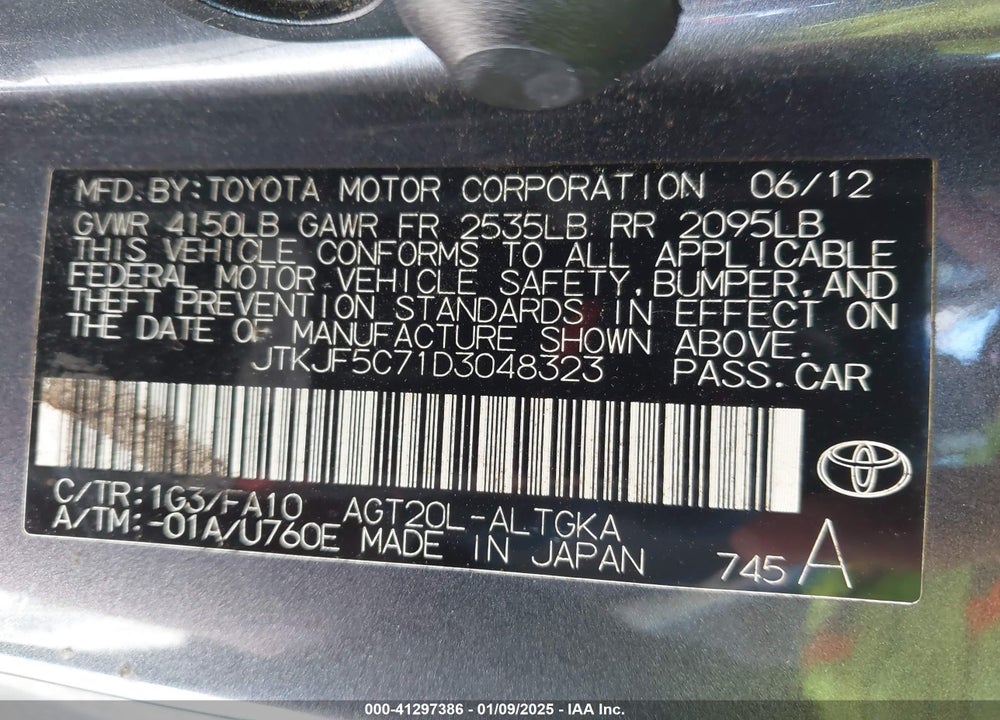 2013 SCION TC VIN: JTKJF5C71D3048323