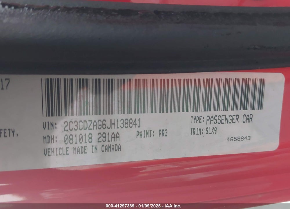 2018 DODGE CHALLENGER VIN: 2C3CDZAG6JH138841