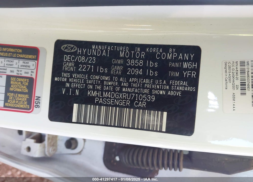 2024 HYUNDAI ELANTRA VIN: KMHLM4DGXRU710539