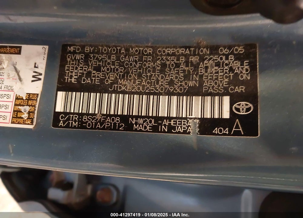 2005 TOYOTA PRIUS VIN: JTDKB20U253079307