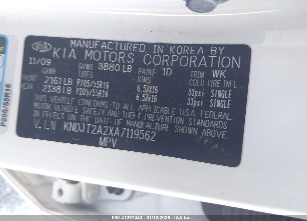 2010 KIA SOUL VIN: KNDJT2A2XA7119562