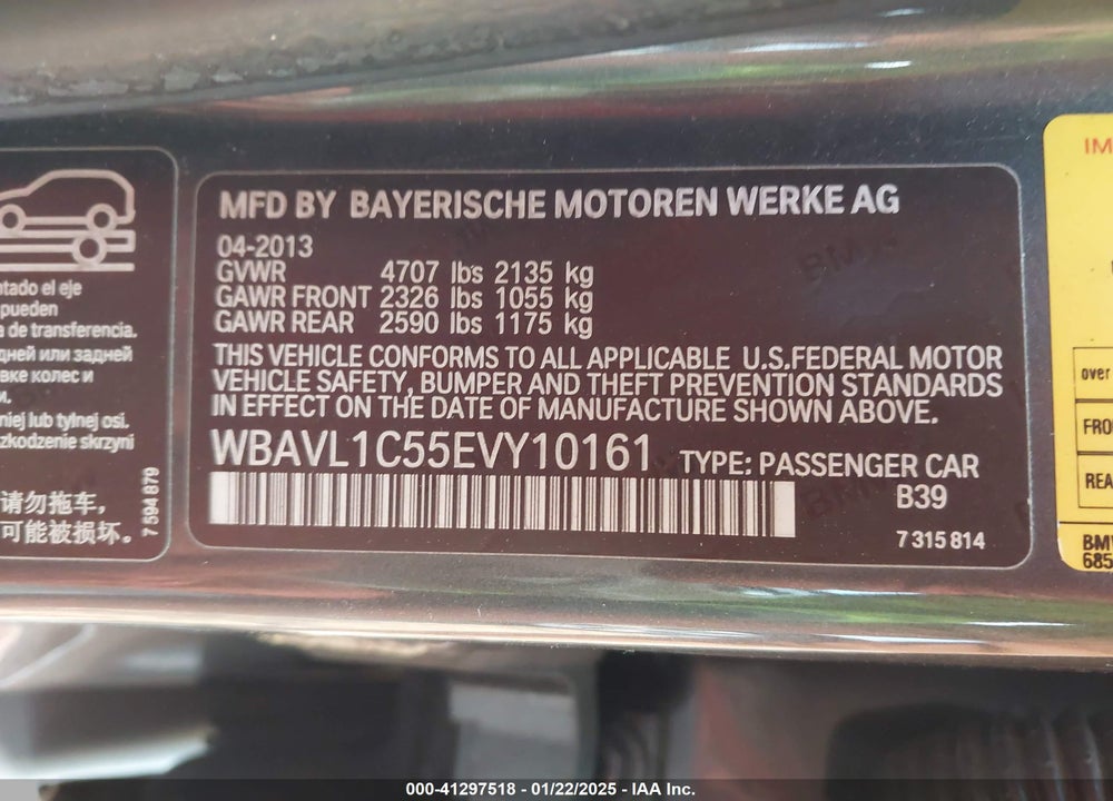 2014 BMW X1 XDRIVE28I VIN: WBAVL1C55EVY10161