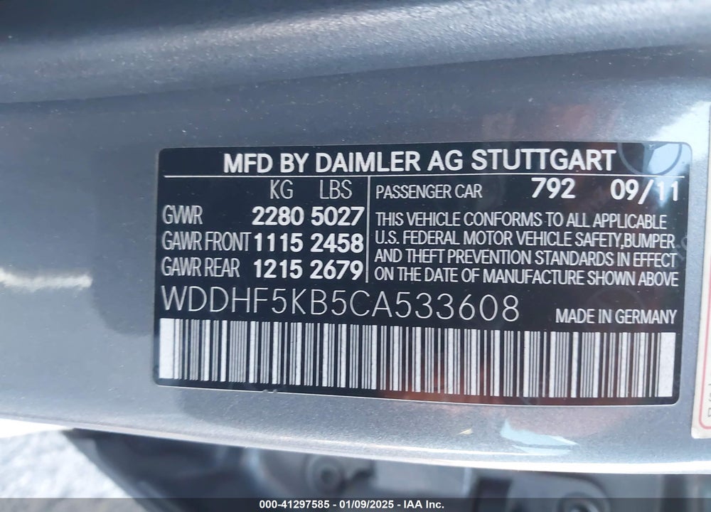 2012 MERCEDES-BENZ E 350 VIN: WDDHF5KB5CA533608