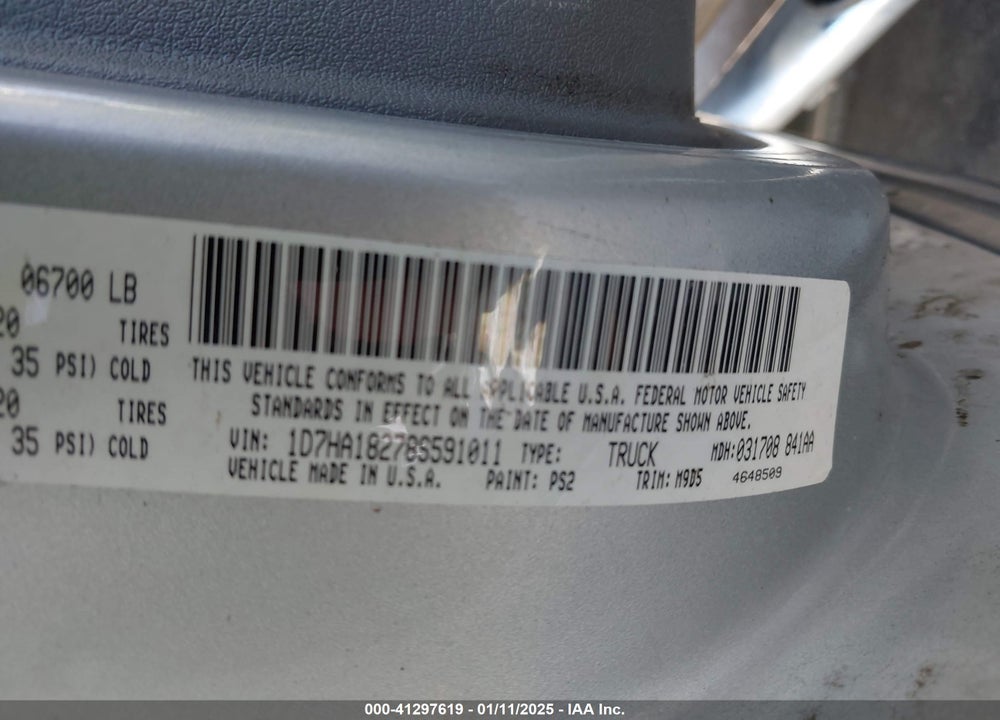 2008 DODGE RAM 1500 VIN: 1D7HA18278S591011