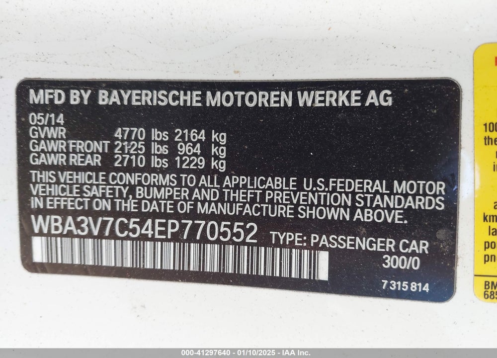 2014 BMW 428I VIN: WBA3V7C54EP770552
