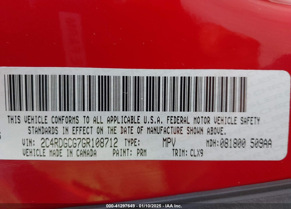 2016 DODGE GRAND CARAVAN SXT VIN: 2C4RDGCG7GR108712