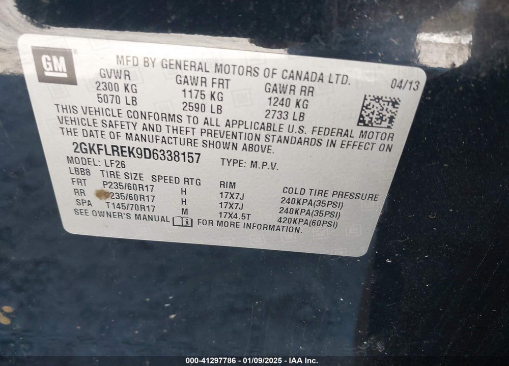 2013 GMC TERRAIN SLE-1 VIN: 2GKFLREK9D6338157